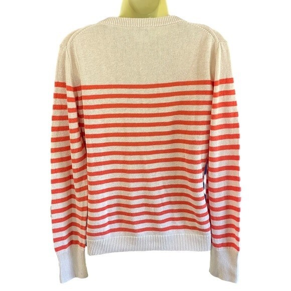 J Crew Factory Orange Tan Striped Sweater Gold Button Accents, size Medium - Picture 3 of 7